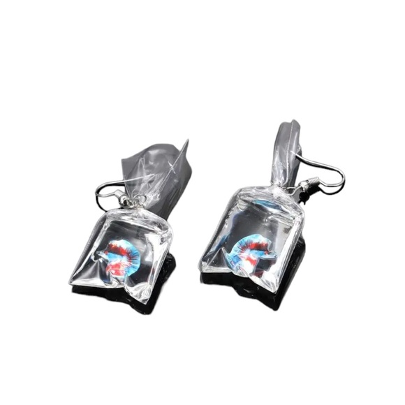 Fun Betta Fish in a Bag Drop Earrings - Picture 1 of 4